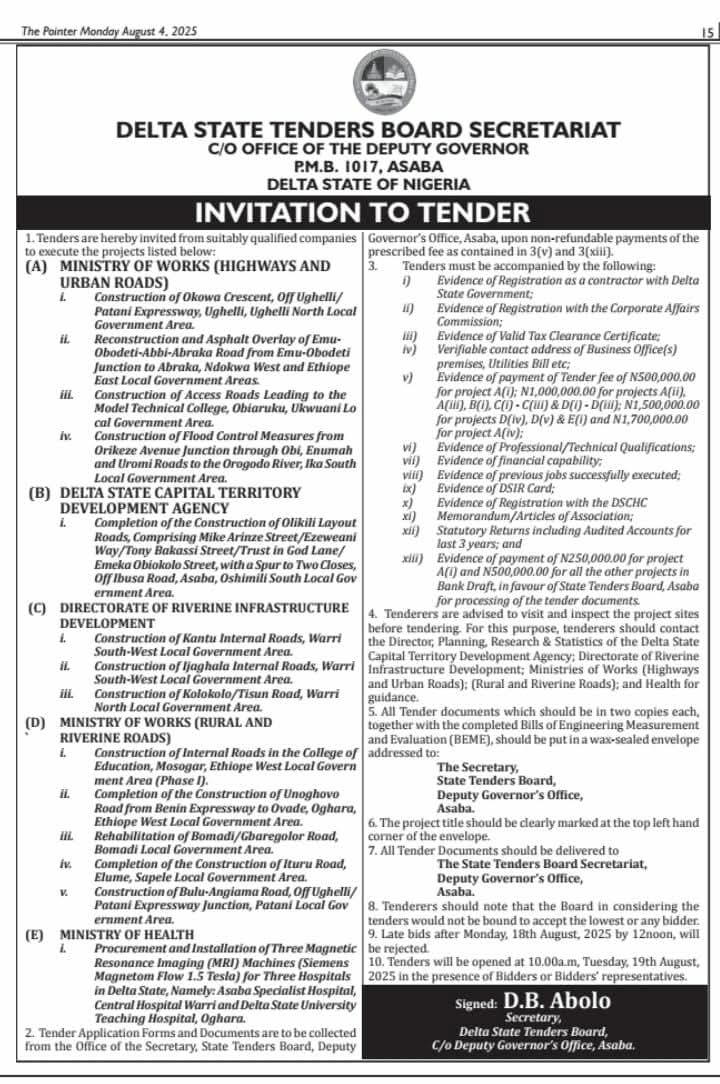 Delta Govt Opens Bids